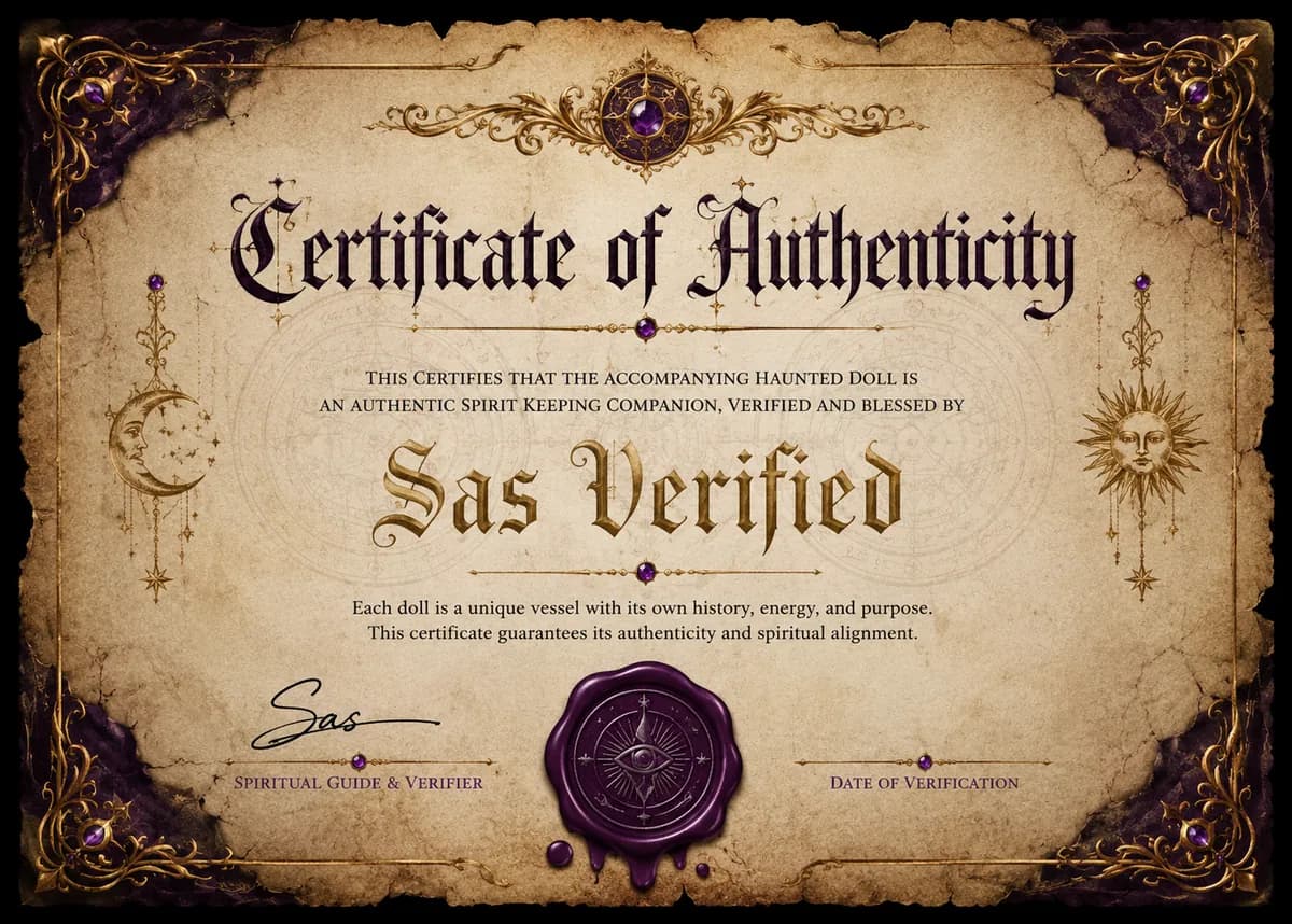 Haunted Circle certificate of authenticity with a purple wax seal